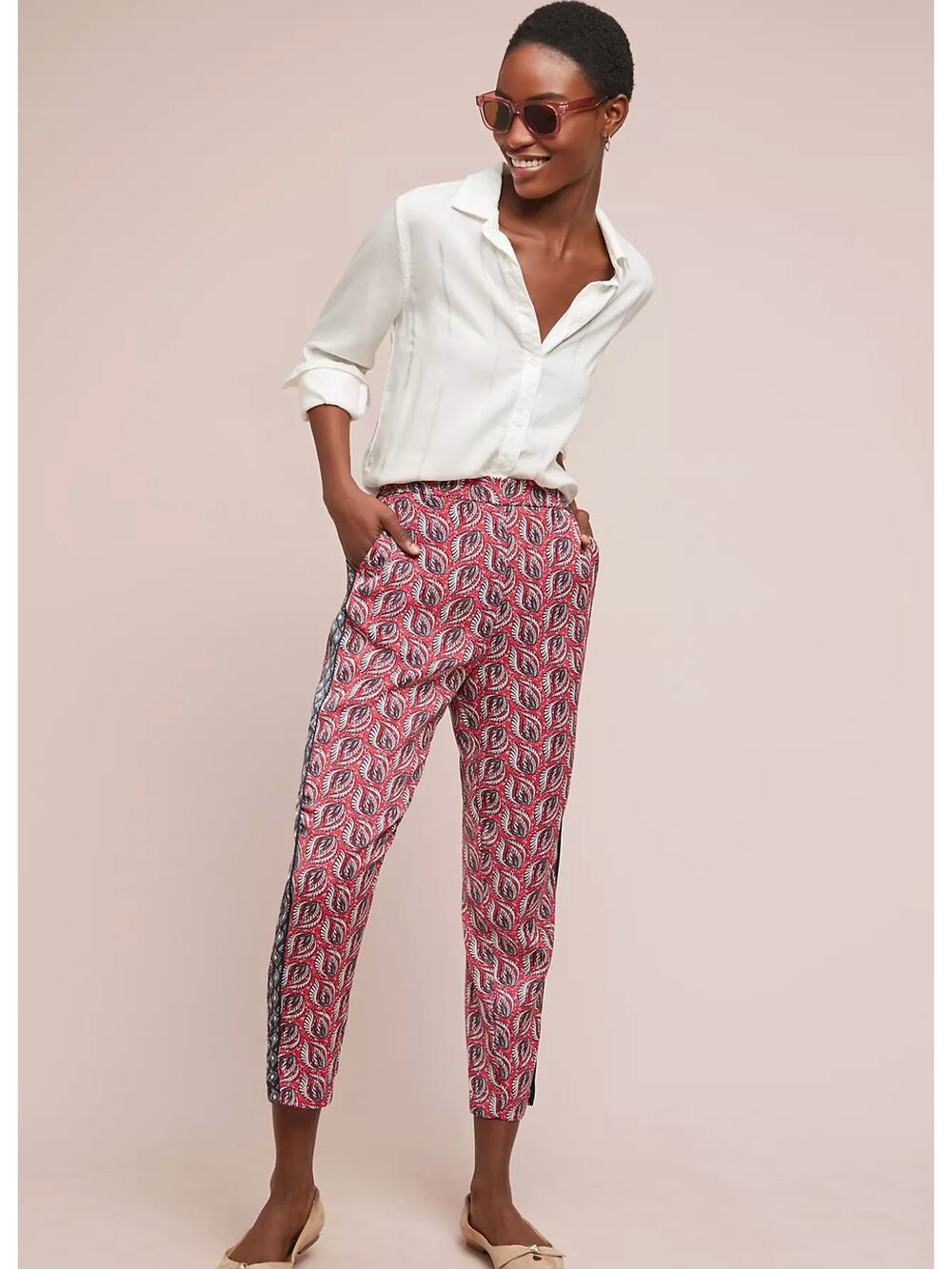 Anthropologie Ett:Twa Tabitha Print Pants Womens Size Medium Red Cropped Trouser